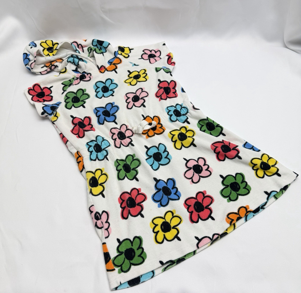 Terry Cloth Swim Cover Hanna Anderson White Floral Hooded Beach Dress Size 6-7